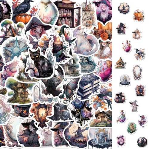 100 Stück Hexen Aufkleber, Anime Hexe Aufkleber, Witchy Sticker Set, Midnight Goth Vinyl Aufkleber, Cartoon Animation Aufkleber, für Laptop Skateboard Handyhülle Computer Gepäck Wasserflasche von Invasye