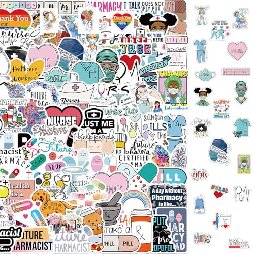 100 Stück Krankenschwester Aufkleber, Internationaler Tag der Krankenschwestern Sticker Set, Lustige medizinische Aufkleber, Wasserfeste Doktor Sticker, für Laptop Scrapbook Koffer Skateboard von Invasye