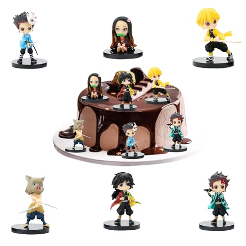 6 Stück Anime Figuren, Dämonentöter Statuen Figuren Cake Topper, Anime Model Tortenaufsatz, Anime Statue Set, Mini Anime Modell, für Cake Dekorationsornamente, Desktop Dekoration, Autos Deko von Invasye