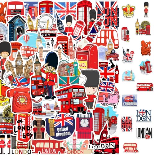 Invasye 100 Stücke London Bus Sticker Set, Bus Rot London Vinyl Aufkleber, London-Reise Aufkleber für Skateboards, Koffer, Wasserflaschen, Computer, Fahrräder, Gitarre, Helm Deko von Invasye