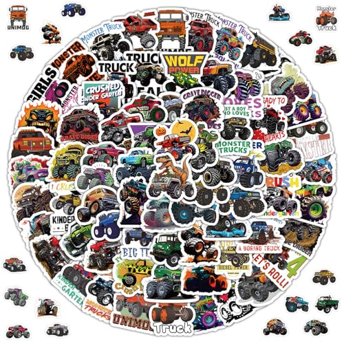 Monsterwagen Aufkleber, 100 Stück Monsterwagen Aufkleber Set, Cartoon Cute Auto Aufkleber, Wasserdichte Vinyl Sticker für Laptop Skateboard Fahrrad Motorrad Computer für Enfants Teens von Invasye