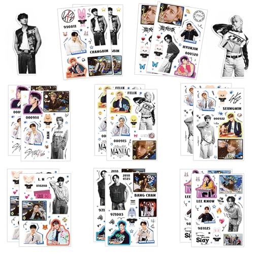 Stray Kids Sticker Set, 16 Stück Stray Kids Aufkleber, Kpop BTS Aufkleber Pack, Stray Kids Neues Album Sticker, Mini Fotoaufkleber, für Laptop, Wasserflaschen, Notebook, Helm, Fahrrad von Invasye