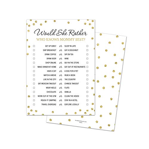 Would She Rather - Who Knows Mommy Best - Babyparty-Spiel - 24 Stück (Faux Gold Glitter auf Weiß) von InvitationHouse