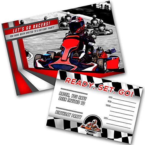 Invitebay UK Go-Kart-Party Einladungen (12 Stück, 4.8 x 7.2 Zoll, Sporty Text-Based, Glatt, Kinder und Jugendliche) von Invitebay UK