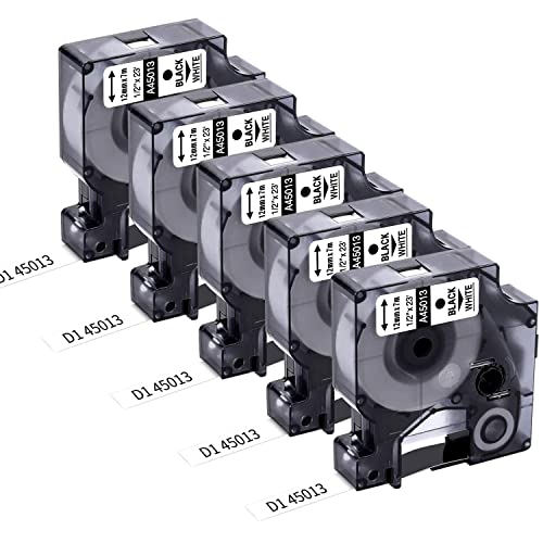 Invoker Kompatibel 45013 S0720530 mit Dymo D1 Etikettenband 12mm x 7m für Dymo LabelManager 160 210D 280 360D 420P PnP 500TS, Kompatibel mit 45013 45113 A45013 Schwarz auf Weiß Schriftbänder von Invoker