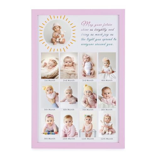 Inweder Mein Erstes Jahr Bilderrahmen: Bilderrahmen Kinder für Baby 1 Jahr Geburtstag - 12 Monate Bilderrahmen Holz für Mehrere Bilder - Baby Fotorahmen Geschenk 5x7 und 10x10,Rosa von Inweder