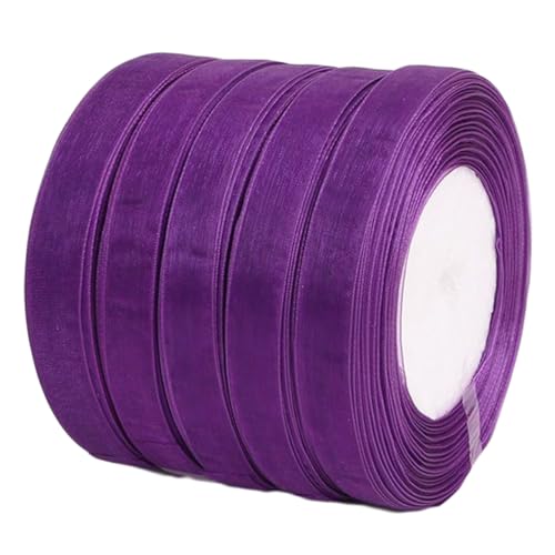 Inzegao 5 Rollen, durchscheinendes Organzaband zum Häkeln, 45 Meter x 1,5 cm pro Rolle, Tüllband für Geschenkverpackungen, Bastelarbeiten, Chiffonband von Inzegao