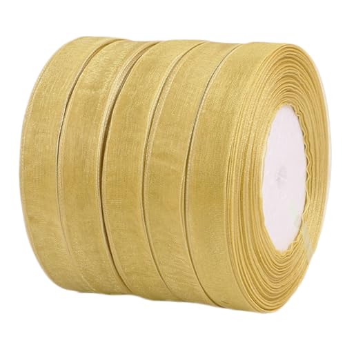 Inzegao 5 Rollen, durchscheinendes Organzaband zum Häkeln, 45 Meter x 1,5 cm pro Rolle, Tüllband für Geschenkverpackungen, Bastelarbeiten, Chiffonband von Inzegao