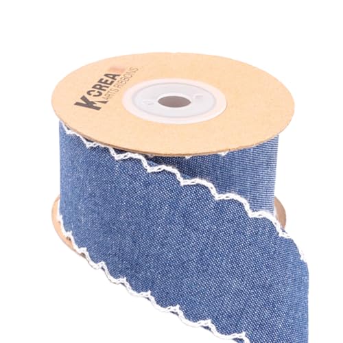 Inzegao 9,1 m x 4,9 cm Denim-Band mit weißen gewellten Nähten, DIY-Schleife, Zubehör, Basteln, Geschenkverpackung, Hut-Dekor von Inzegao