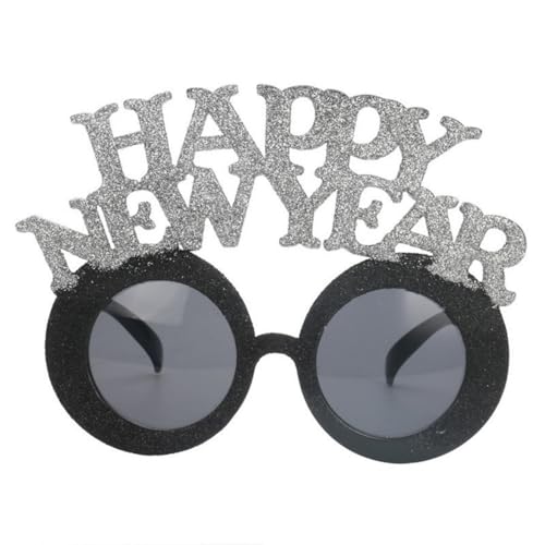 Inzopo Happy New Year Brille Neujahr Sonnenbrille Fancy Glitter Dekorative Brille Neuheit Party Brille Lustige Sonnenbrille Glitzer Dekorative Brille (Silber) von Inzopo