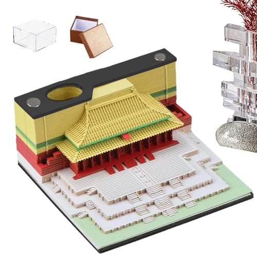 Iouyjiu 3D-Papierkunst-Notizblock, 3D-Notizblock-Haftnotizen | Mit Stifthalter Carving Art Notepad Sheets,3D-Notizblöcke, Blatt-Notizkarten, nicht klebende Notizzettel, antikes Architekturdesign, für von Iouyjiu