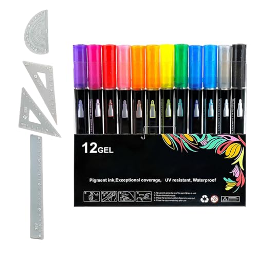 Iouyjiu Double Lined Glitter Pens, Art Marker Pens, Glitter Drawing Pens, Doodling Marker Pens, Calligraphy Pens, Glitter Art Marker Pens for Drawing, Doodling, And Calligraphy with Ruler for Painting von Iouyjiu