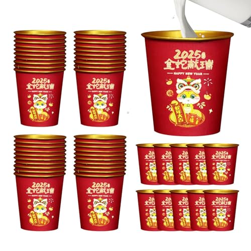 Iouyjiu Year Of The Snake Decor, Lunar New Year Cups, Red Gold Paper Cups, Chinese Festival Paper Cups, Spring Festival Drinkware, Gold Foil Paper Cups, Snake-Themed Paper Cups, New Year Water Cups, von Iouyjiu