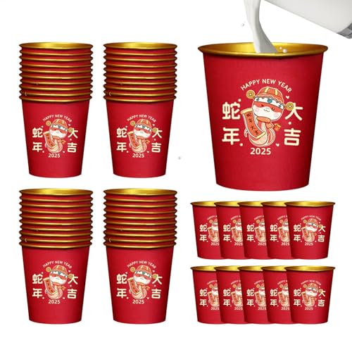 Iouyjiu Year Of The Snake Decor, Lunar New Year Cups, Red Gold Paper Cups, Chinese Festival Paper Cups, Spring Festival Drinkware, Gold Foil Paper Cups, Snake-Themed Paper Cups, New Year Water Cups, von Iouyjiu