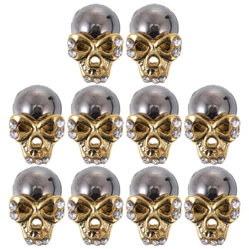 10St Schädel Maniküre nail decoration nägel deko manikür set Schädel-Verzierung Nagel Zucht Nieten dekoratives Zubehör für die Maniküre DIY-Maniküre-Schädelverzierung Metall Golden Ipetboom von Ipetboom