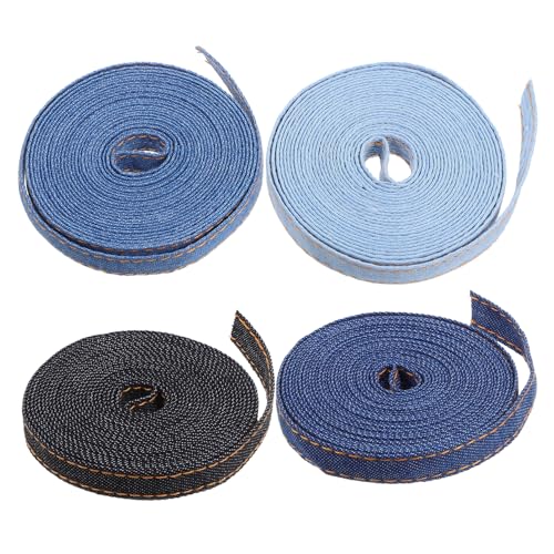 4 Rollen Denim-Gurtband Textilband Chiffonband Satinband Sackleinenband Schnur zum Einwickeln Band zum Basteln Band für Bogenbau Jeansstoff zum Nähen Ersatzband Mehrzweck-Nähband Ipetboom von Ipetboom