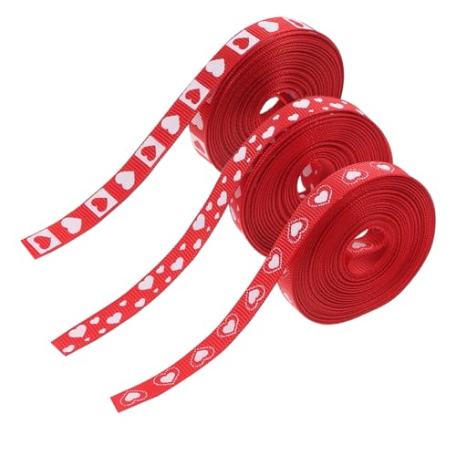 Ipetboom 1 Satz Valentinstag-liebesband Rotes Herzband Zum Basteln Rotes Herz-ringelband Herzen Aus Satinband Süßigkeiten-herzband Band Mit Herzdruck Bänder Zum Muttertag Polyester 3 Rollen von Ipetboom