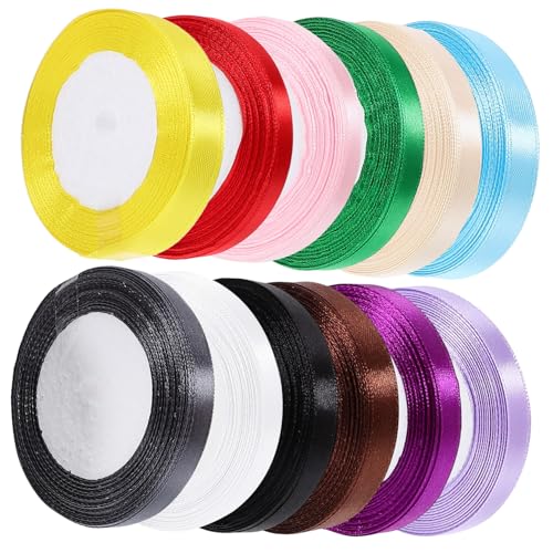 Ipetboom 12 Rollen Bandband Stoffdrahtband Bänder Glitzernd Mini Schleife Rustikales Band Sackleinen Breites Band Strasssteine Kräuseln Bündeln Band Zum Verpacken Trimmen Polyester von Ipetboom