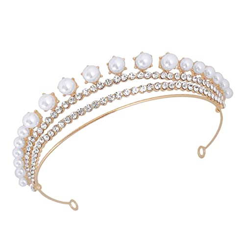 Ipetboom 1Stk Brautkrone Perlenkopfschmuck Brautkopfschmuck für die Hochzeit Perlenkrone birthday crown geburtstagskrone Hochzeitskrone Kopfschmuck Kronenkopfschmuck Zinklegierung Golden von Ipetboom