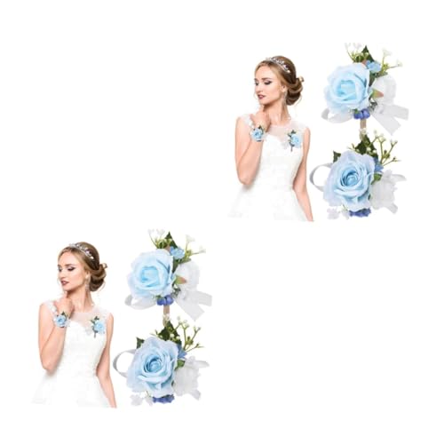 Ipetboom 2 Sätze Rosen-set Blumenkorsage Für Den Abschlussball Künstliche Pfingstrosen Girlande Band Heimkehr Blaue Korsage Hand Blumen Ling Momente Ansteckblume Braut- Seidenblume von Ipetboom