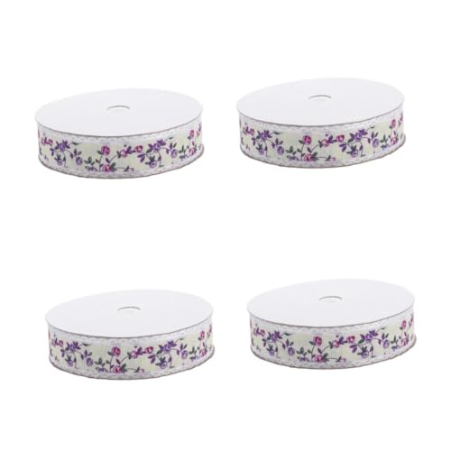 Ipetboom 4 Rollen Spitzen band dekoration geschenkband Dekorative Bögen handgemachte geschenkverpackung Blumenbänder floral bedrucktes Band geblümtes Band Polyester Violett von Ipetboom