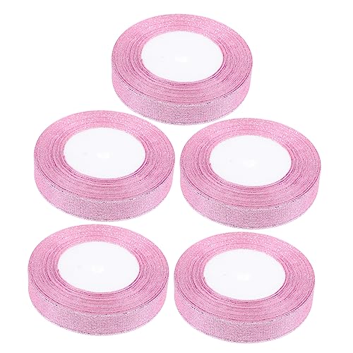 Ipetboom 5 Rollen Farbiges Zwiebelband Weihnachtsband Girlande Sackleinen Band-Organizer weihnachts geschenkband weihnachtsgeschenkband zartes Geschenkband schneidbares Band Polyester Rosa von Ipetboom