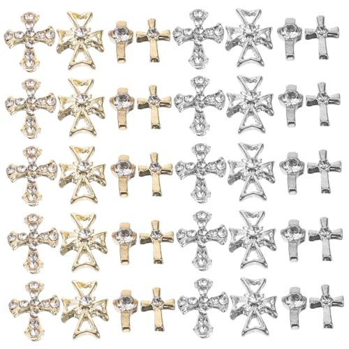 Ipetboom 80st Maniküre Nagel Dekoration Schmuck Kreuz Nägel Beeindrucken Reize Gold Schablonen Strasssteine Diamant-nageldekor Nagelkunstzubehör Nägel Drücken Aufkleber Perlen Legierung von Ipetboom