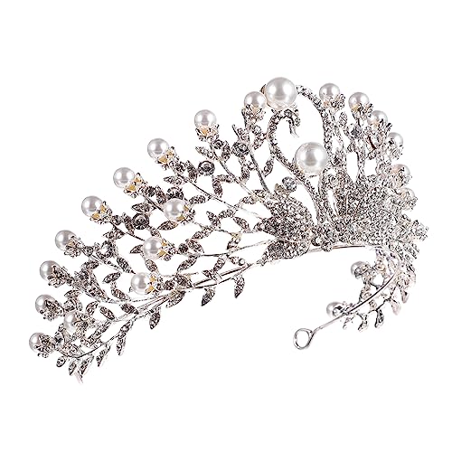 Ipetboom Braut Tiara aus Strass Haargummis mit Perlen Prinzessinnenkrone für Frauen geburtstagskrone geburtstagsdekorationen Strass-Kronen-Stirnband Kronenkopfschmuck Legierungsmaterial von Ipetboom