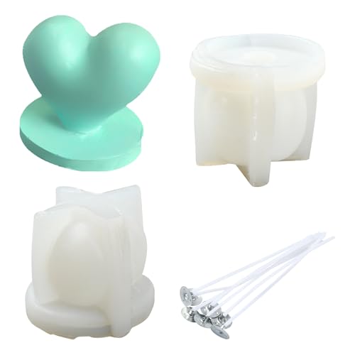 Ipotkitt 1 Set Silikon-Herz-Kerzenformen, Bastelset, weißes Gummi, Liebesform, DIY-Formen mit Kerzendochten für Harzbecher, Eisbacken, Basteln von Ipotkitt