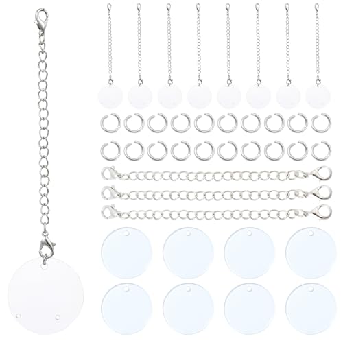 Ipotkitt 1 Set flache runde Becheranhänger aus Acryl mit Ketten, klare Scheibenanhänger mit Verschlüssen, Blanko-Dekorationen, Bastelsets für selbstgemachte Tassen, Getränke, Telefondekoration von Ipotkitt