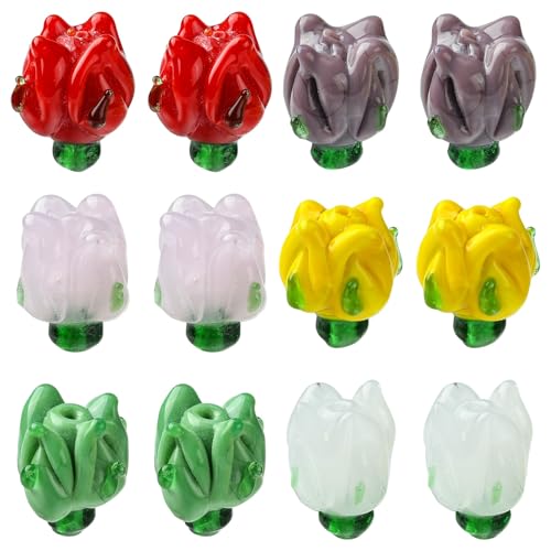 Ipotkitt 10 Stück bunte Lampwork-Blumenperlen in Blumenform, Glasperlen, niedliche Pflanze, Kristallperlen für DIY-Haarstifte, Armbänder, Ohrringe, Schmuckherstellung von Ipotkitt