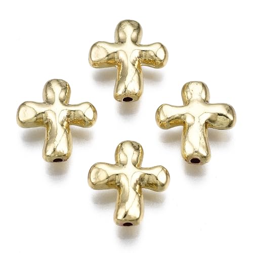 Ipotkitt 10 Stück hellgoldene Kreuz-Metallperlen, Kruzifix-Abstandshalter, Glaube, Jesus, Perlen für DIY, religiöses Handwerk, Armband, Kette, Halskette, Schmuckherstellung von Ipotkitt