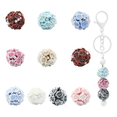 Ipotkitt 10 Stück zufällige Acryl-Blumenperlen mit Kunstperle, Rosen-Cluster-Ball, florale Abstandshalter-Perlen für DIY-Armbänder, Schlüsselanhänger, Taschen, Schmuckherstellung von Ipotkitt