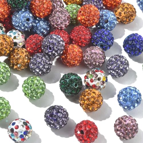 Ipotkitt Bunte Pavé-Discokugel-Perlen, Polymer-Ton, Strass, runde Shamballa-Perlen für Schmuckherstellung, Halsketten, Armbänder, Ohrringe, 100 Stück von Ipotkitt