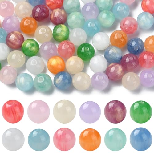 Ipotkitt 100 Stück 11 Farben 8 mm zufällige Nachahmung Katzenaugen-Themen-Harzperlen Kunststoff Runde lose Perlen Ball Spacer Perlen für DIY Handwerk Schmuckherstellung von Ipotkitt