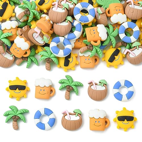 Ipotkitt 100 Stück Strand blickdichte Bier & Sonne & Kokosnussbaum & Kokosmilch & Schwimmring Harz Cabochons Sommer Schleim Charms für DIY Herstellung – 18 ~ 22 x 18 ~ 22 mm von Ipotkitt