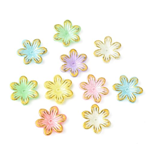 Ipotkitt 100 Stück bunte Acryl-Blumen-Perlenkappen aus Kunststoff, Blumen-Abstandshalter, Perlen, Frühlingspflanzen-Endperlenkappen für DIY-Armbänder, Taschen, Schmuckherstellung von Ipotkitt