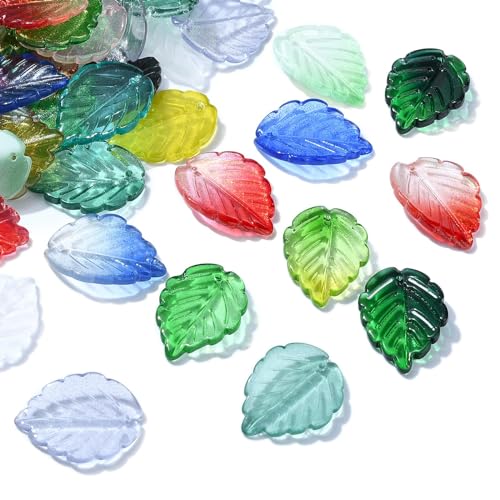 Ipotkitt 100 Stück bunte tschechische Glas-Tee-Blatt-Perlen, Kristallblüten-Perlen, zweifarbig, Lampwork-Frühlingspflanzenperlen für DIY-Schlüsselanhänger, Geschenk, Schmuckherstellung von Ipotkitt