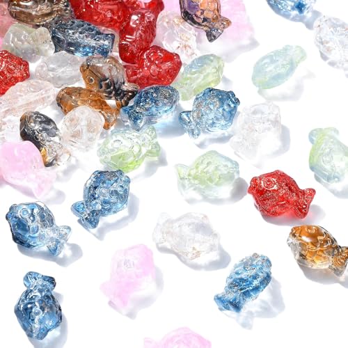 Ipotkitt 100pcs 6 Farben handgemachte Lampwork Fisch Perlen Fischförmige Glasperlen Ozean Tier Spacer Perlen für DIY Beadable Halskette Schmuckherstellung von Ipotkitt