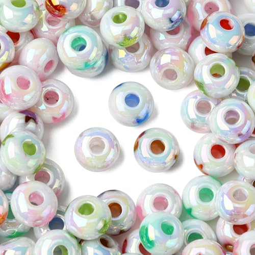 Ipotkitt 100pcs Bunte Acryl Rondelle Perlen mit Herz Stern Muster Schillernde Spacer Perlen Lose Kunststoffperlen für DIY Halskette Schmuckherstellung von Ipotkitt