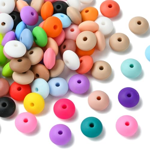 Ipotkitt 100pcs Bunte Silikon Rondelle Focal Perlen Gummi Abakus Lose Perlen Niedliche Flache Spacer Perlen für DIY Handwerk Tasche Armband Schmuckherstellung von Ipotkitt