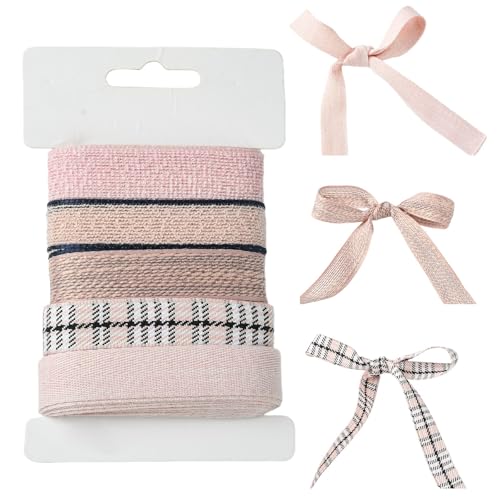 Ipotkitt 13,7 m, 5 Stile, 17 mm, rosa Polyester-Satinbänder, Netzbänder, dekoratives Band für Bastelarbeiten, Blumen, Zuhause, Party-Dekoration von Ipotkitt