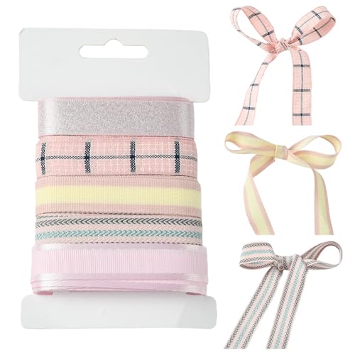 Ipotkitt 13,7 m 5 Stile 17 mm rosa Polyester-Satinbänder gestreifte Bänder Drahtbänder dekorative Bänder für DIY Home Party Decor von Ipotkitt