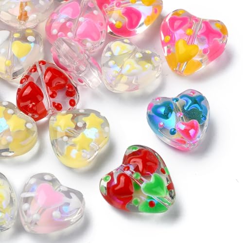 Ipotkitt 18pcs 9 Stile Bunte Lampwork Herz Perlen Blume Gedruckt Glasperlen Kristall Spacer Perlen für DIY Halskette Armbänder Schmuckherstellung von Ipotkitt