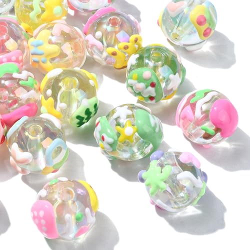 Ipotkitt 20 Stück 10 Stile 18 mm rund mit Fruchtmuster Acrylperlen Kunststoff Bubblegum Perlen Transparent Lose Perlen für DIY Handwerk Schmuckherstellung von Ipotkitt