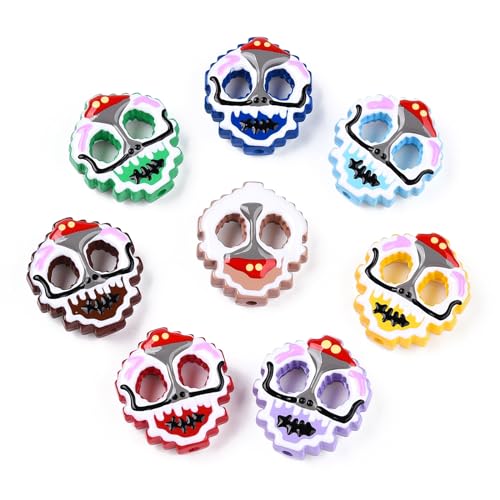 Ipotkitt 20 Stück Acryl-Totenkopf-Perlen, bunte Totenkopf-Perlen, Halloween-Skelett-Abstandshalter, Perlen für Bastelarbeiten, Schmuckherstellung, Armband, Halskette von Ipotkitt