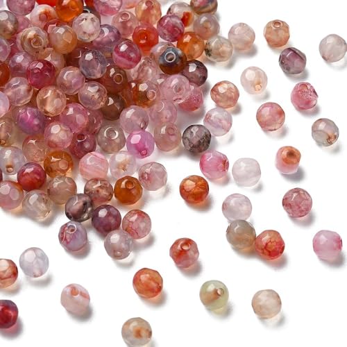 Ipotkitt 200 Stück 4 mm natürlicher Achat, facettierte, runde Perlen, rosa Serie, Chakra-Kristallperlen, Edelstein-Rondelle, Abstandshalter für Bastelarbeiten, Halsketten, Schmuckherstellung von Ipotkitt