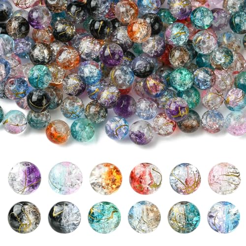 Ipotkitt 200 Stück 8 mm bunte runde Glasperlen zweifarbige Crackle Perlen Transparente Kugel lose Perlen für DIY Ohrring Halskette Armband Schmuckherstellung von Ipotkitt