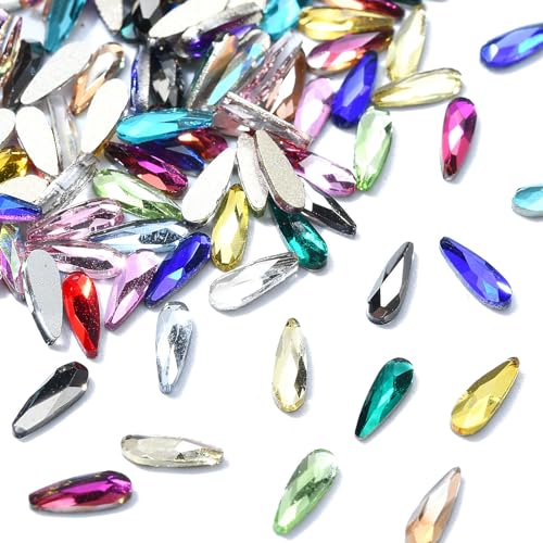 Ipotkitt 200 Stück bunte ovale Strass-Nagelanhänger, Glas-Tropfen-Nagelkunst-Dekorationen, Mini-Wassertropfen-Nagel-Cabochons für DIY-Nägel, Gesicht, Augen, Make-up, Basteln von Ipotkitt