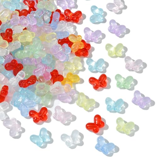 Ipotkitt 200 bunte Acryl-Schmetterlings-Perlen, transparent, fliegende Tierperlen, Feder-Abstandshalter, Perlen für DIY, Schlüsselanhänger, Halsketten, Armbänder, Taschen, Schmuckherstellung von Ipotkitt